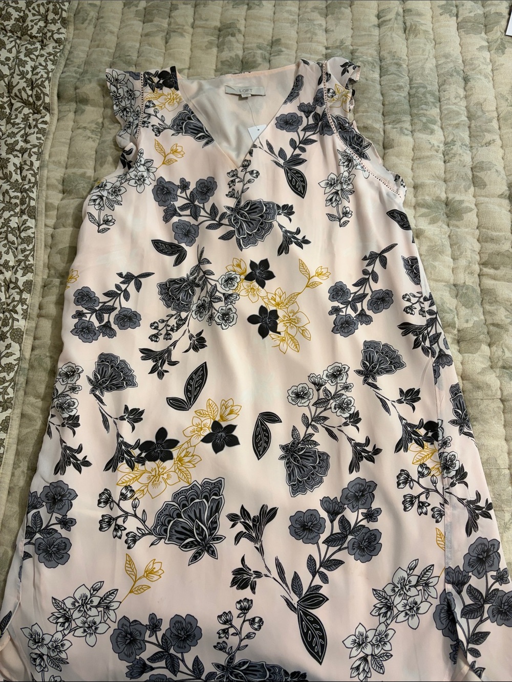 LOFT Pink Floral Sleeveless Shift Dress with Black & Yellow Print